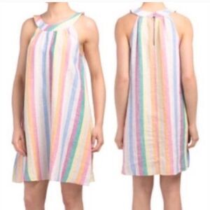 C&C California pastel striped linen halter dress coastal size medium